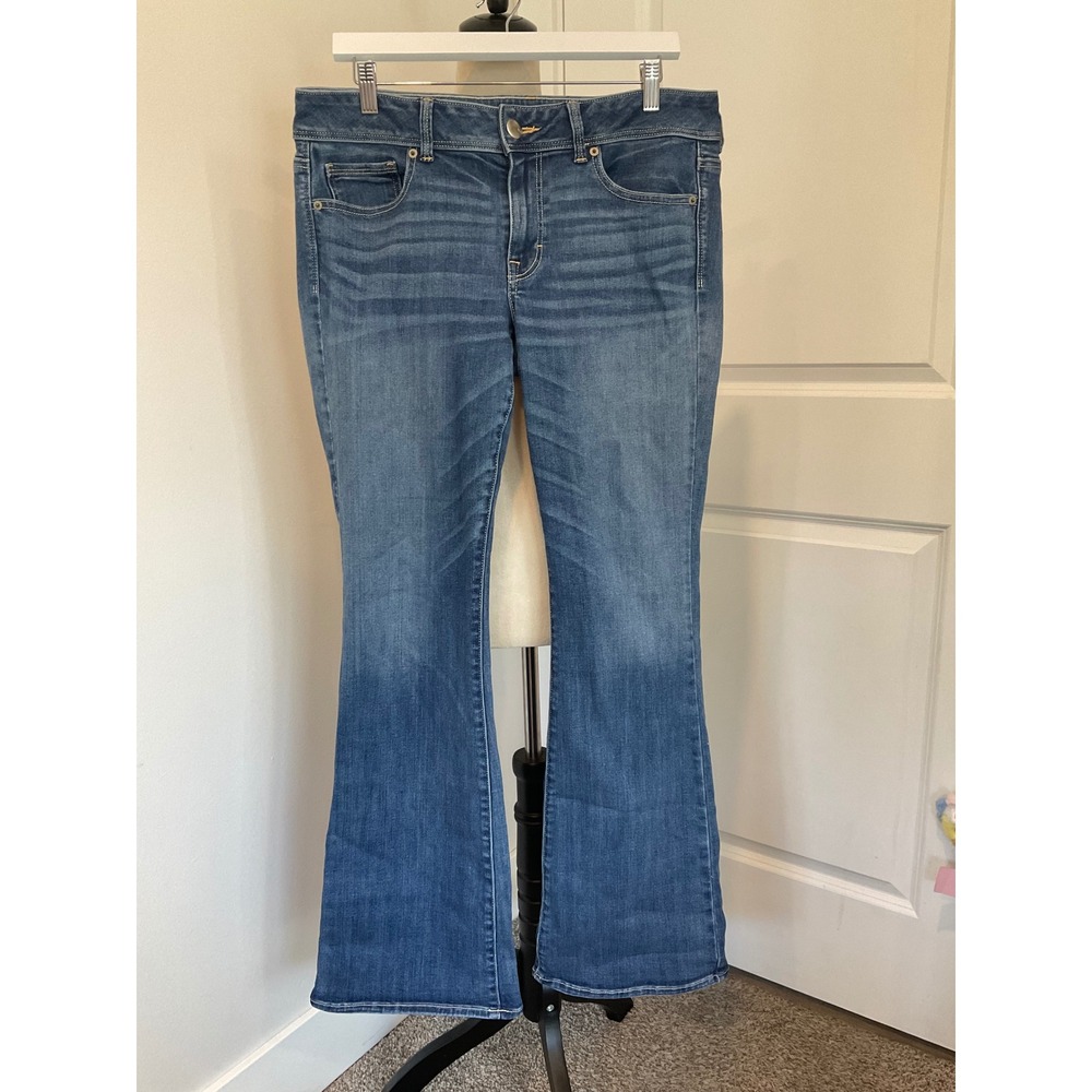 American Eagle Kick Boot Super Stretch Jeans Blue Medium Wash 14 Long Womens